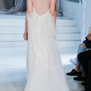 peter langner spring 2018 bridal sleeveless illusion jewel halter neck simple clean satin elegant sheath wedding dress sheer back chapel train (04) bv