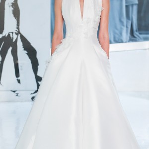 peter langner spring 2018 bridal sleeveless jewel slit neck light embellished bodice romantic elegant a  line wedding dress covered back sweep train (02) mv
