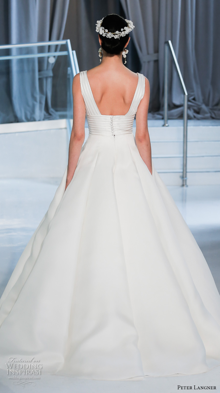 peter langner spring 2018 bridal sleeveless v neck lightly embellished bodice simple ball gown a  line wedding dress chapel train (07) bv