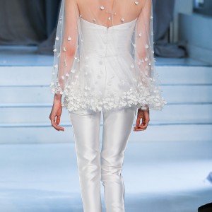 peter langner spring 2018 bridal strapless illusion jewel capelet straight across neckline simple clean sophiscated pants wedding dress (12) bv