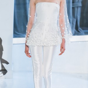 peter langner spring 2018 bridal strapless illusion jewel capelet straight across neckline simple clean sophiscated pants wedding dress (12) mv
