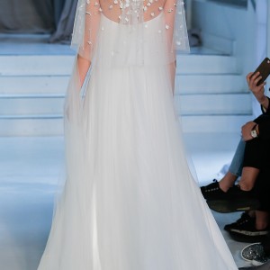 peter langner spring 2018 bridal strapless jewel neck capelet simple clean romantic tent wedding dress sweep train (13) bv