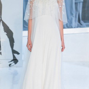 peter langner spring 2018 bridal strapless jewel neck capelet simple clean romantic tent wedding dress sweep train (13) mv