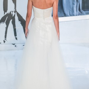 peter langner spring 2018 bridal strapless straight across neck simple clean satin elegant romantic sheath wedding dress chapel train (16) bv