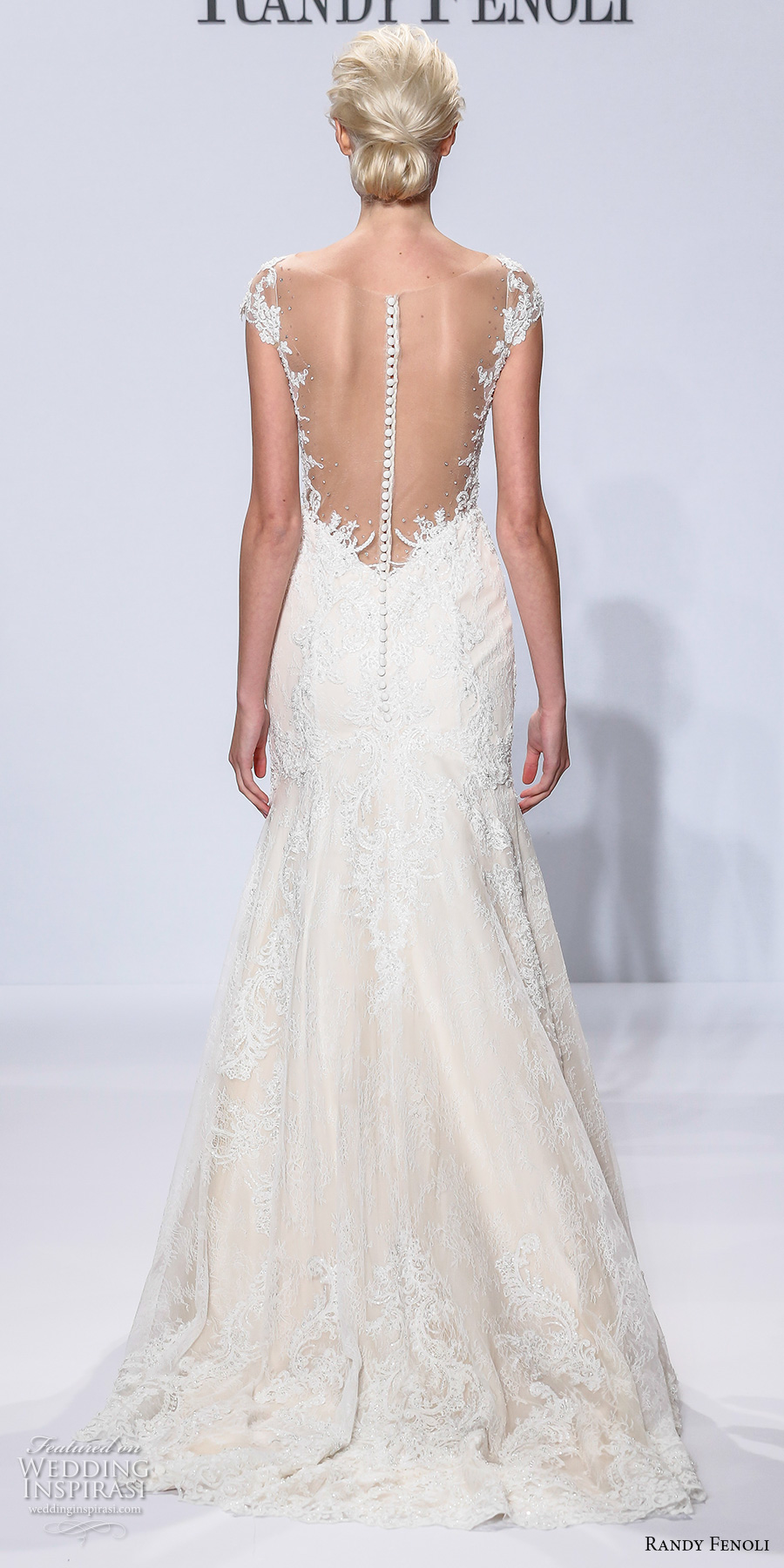 randy fenoli spring 2018 bridal cap sleeves deep plunging sweetheart neckline full embellishment fit and flare wedding dress sheer button back sweep train (09) bv