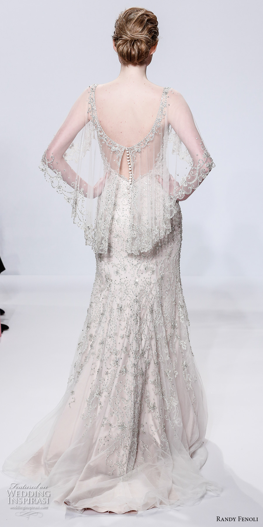 randy fenoli spring 2018 bridal sheer angel sleeves v neck full embellishment art deco glamorous elegant sheath wedding dress open scoop back sweep train (21) bv randy fenoli spring 2018 bridal sheer angel sleeves v neck full embellishment art deco glamorous elegant sheath wedding dress open scoop back sweep train (21) bv