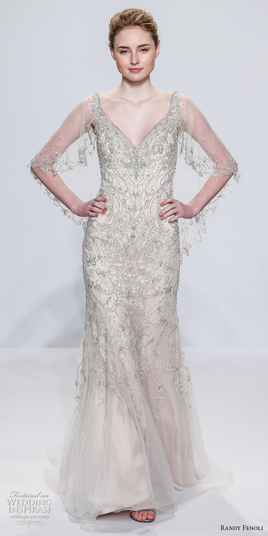 randy fenoli spring 2018 bridal sheer angel sleeves v neck full embellishment art deco glamorous elegant sheath wedding dress open scoop back sweep train (21) mv randy fenoli spring 2018 bridal sheer angel sleeves v neck full embellishment art deco glamorous elegant sheath wedding dress open scoop back sweep train (21) mv