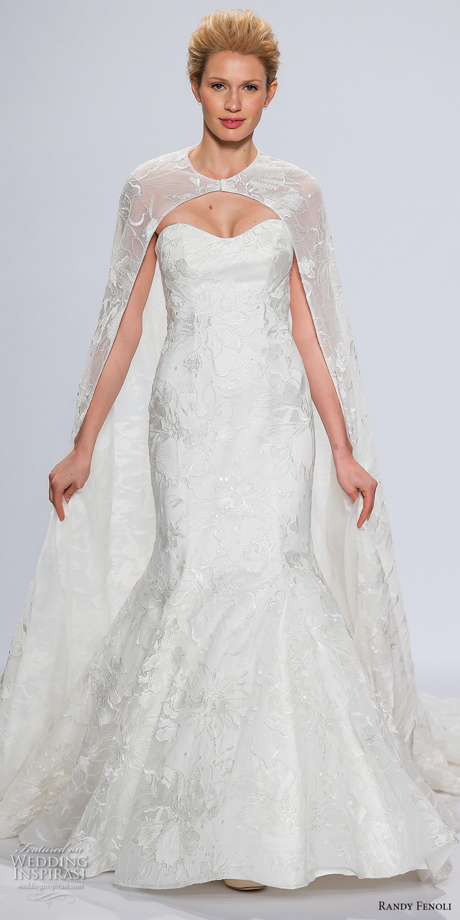 randy fenoli spring 2018 bridal strapless semi sweetheart neckline full embellished bodice elegant mermaid wedding dress full cape (16) mv randy fenoli spring 2018 bridal strapless semi sweetheart neckline full embellished bodice elegant mermaid wedding dress full cape (16) mv