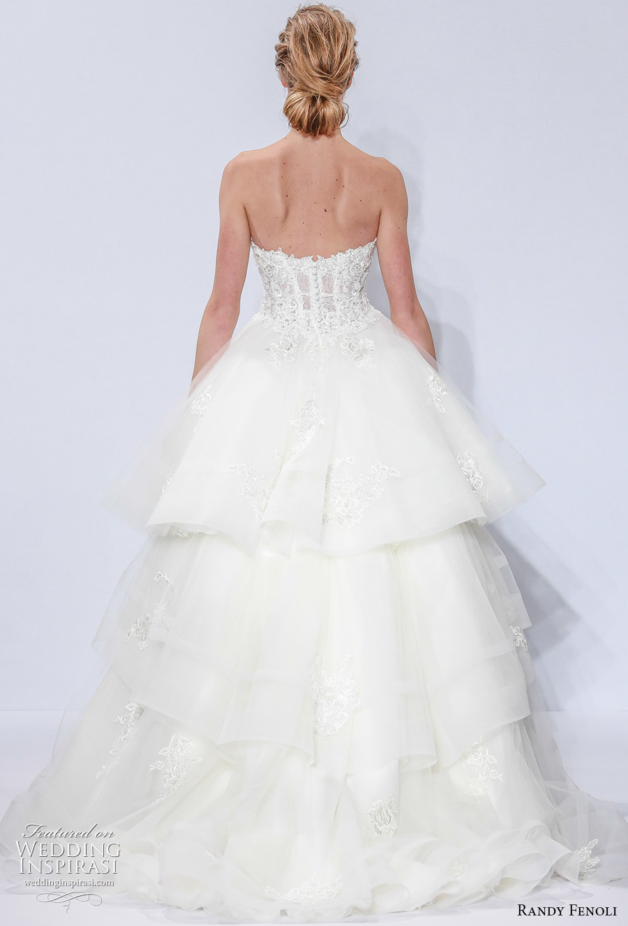 randy fenoli spring 2018 bridal strapless sweertheart neckline heavily embellished bodice bustier layered skirt romantic sexy a  line wedding dress sweep train (09) bv