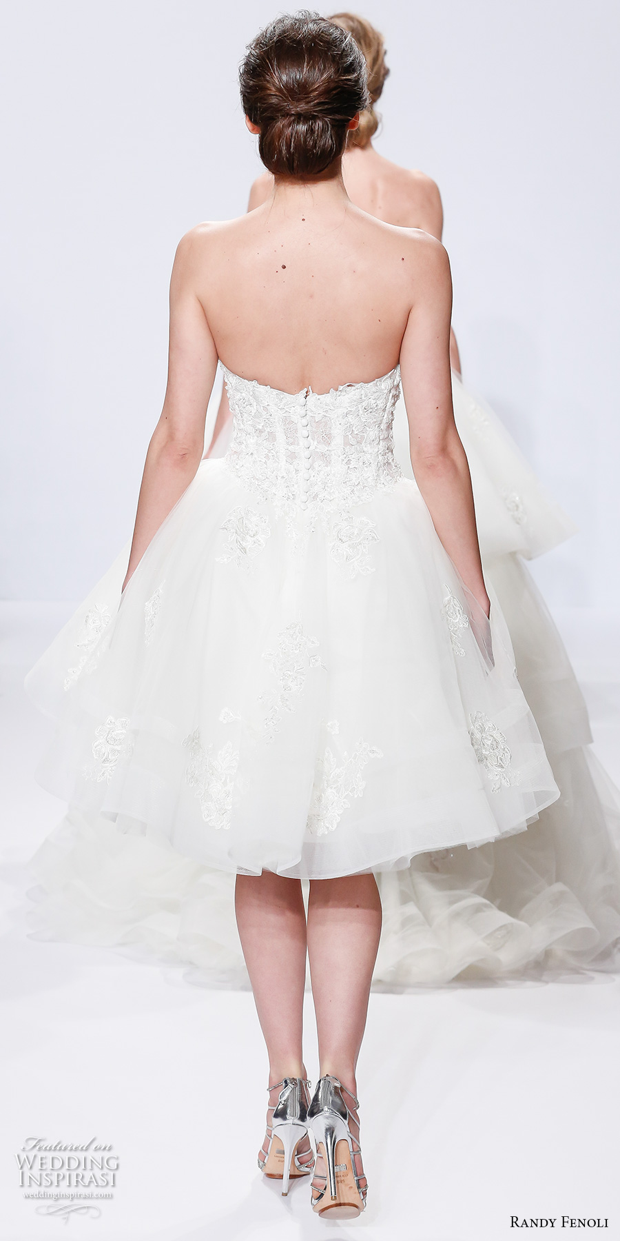 randy fenoli spring 2018 bridal strapless sweetheart neckline heavily embellished bodice bustier romantic above the knee short wedding dress (25) bv