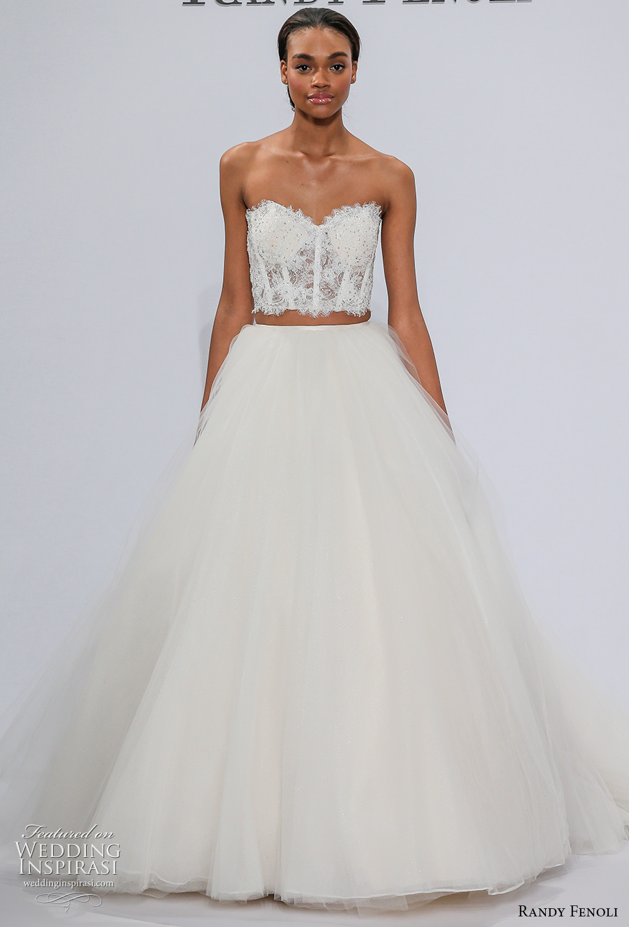 randy fenoli spring 2018 bridal strapless sweetheart neckline heavily embellished bodice corset 2 piece romantic a  line wedding dress chapel train (23) mv