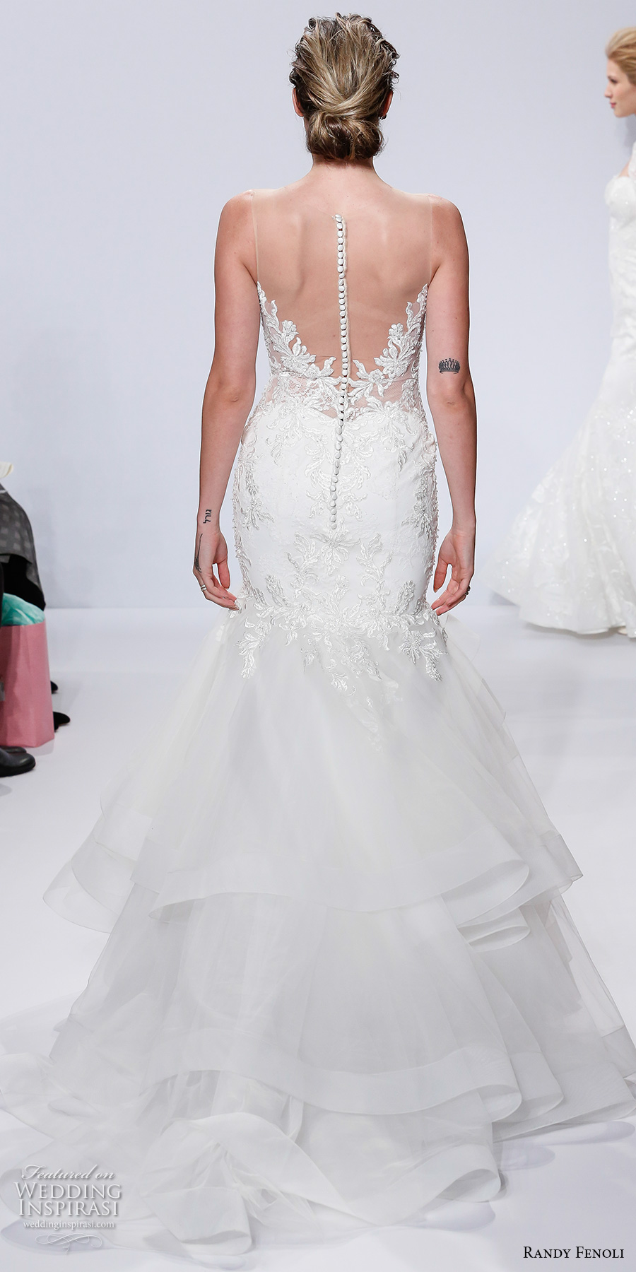 randy fenoli spring 2018 bridal strapless sweetheart neckline heavily embellished bodice layered skirt elegant mermaid wedding dress sheer button back chapel train (15) bv randy fenoli spring 2018 bridal strapless sweetheart neckline heavily embellished bodice layered skirt elegant mermaid wedding dress sheer button back chapel train (15) bv