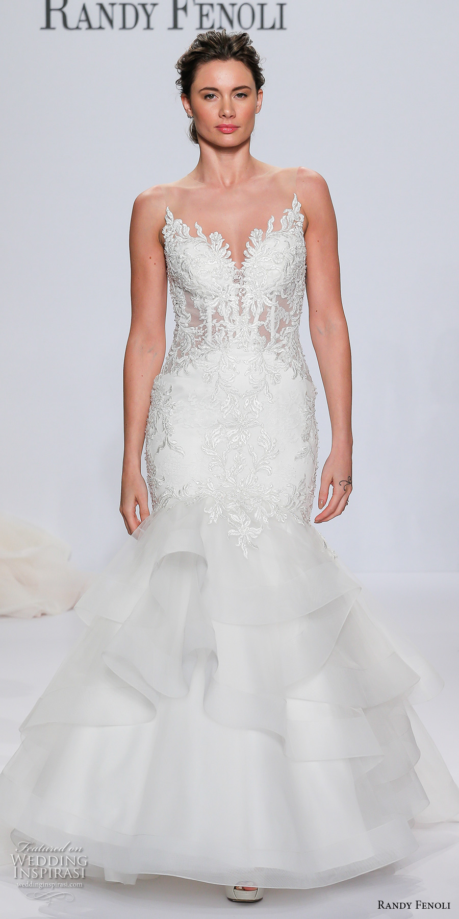 randy fenoli spring 2018 bridal strapless sweetheart neckline heavily embellished bodice layered skirt elegant mermaid wedding dress sheer button back chapel train (15) mv randy fenoli spring 2018 bridal strapless sweetheart neckline heavily embellished bodice layered skirt elegant mermaid wedding dress sheer button back chapel train (15) mv