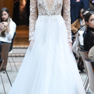 sachin babi spring 2018 bridal illusion long sleeves deep v neck sheer bodice a line wedding dress (12) mv romantic
