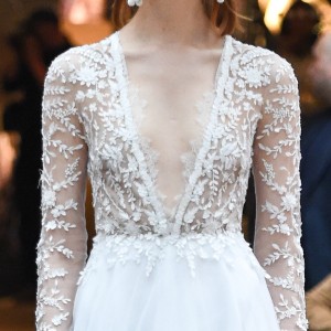 sachin babi spring 2018 bridal illusion long sleeves deep v neck sheer bodice a line wedding dress (12) zfv romantic