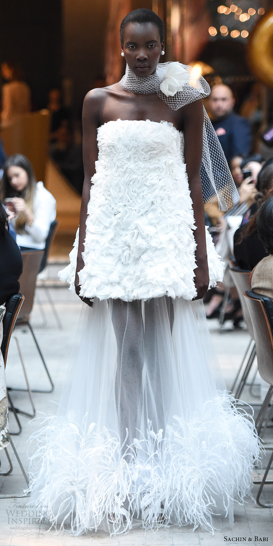 sachin babi spring 2018 bridal strapless heavily embellished top sheer skirt feather a line wedding dress (14) mv