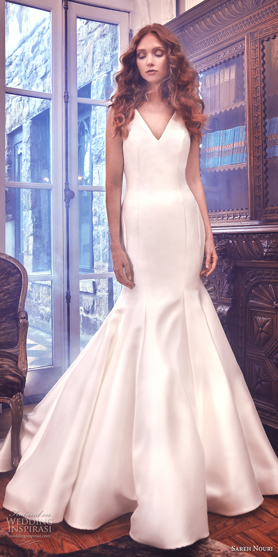 sareh nouri spring 2018 bridal sleeveless v neck simple clean elegant beautiful mermaid wedding dress open v back royal train (mercer) mv