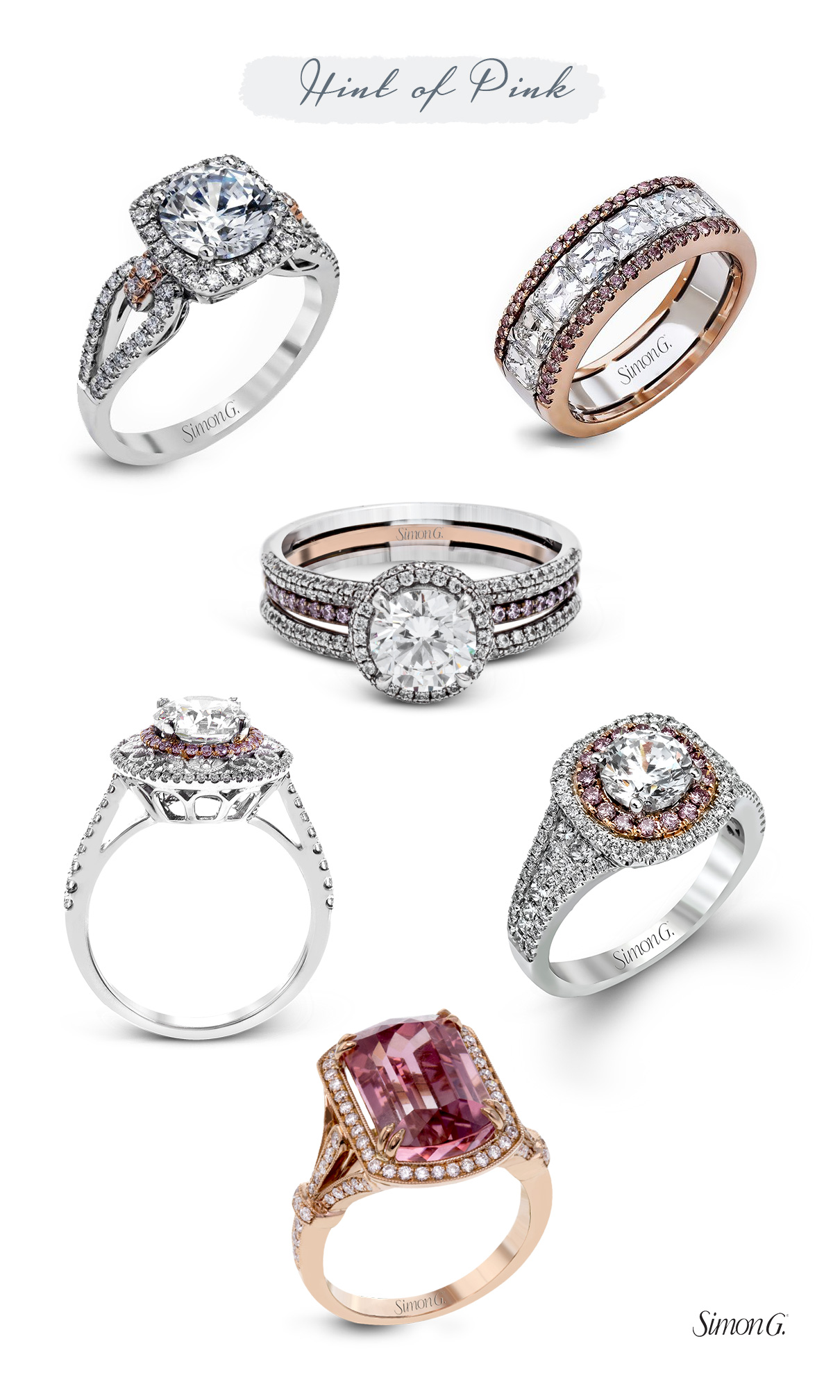 simon g jewelry 2017 trends engagement rings rose gold white gold rose gold pink diamonds halo watermelon tourmaline