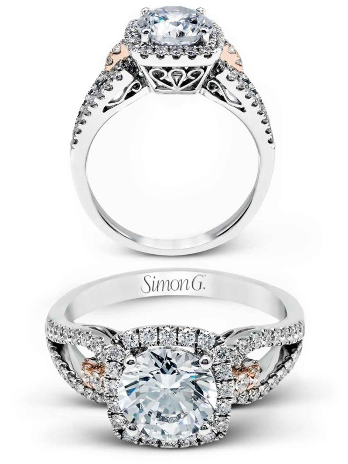 simon g jewelry 2017 wedding trends diamond engagement ring mr1828 white rose gold halo ring pink diamonds setting