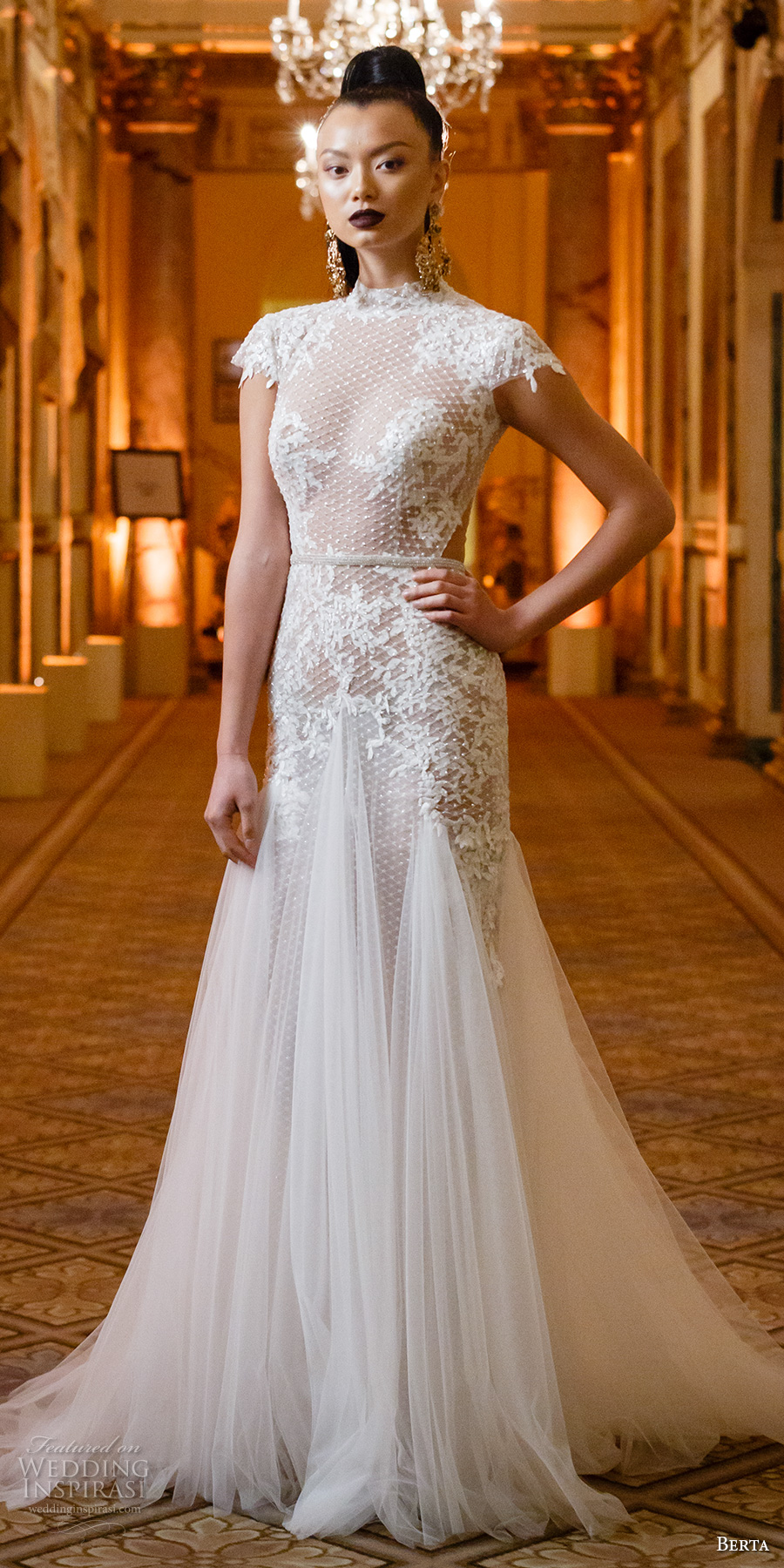 berta spring 2018 bridal cap sleeves high neck heavily embellished bodice tulle skirt flowy drop waist elegant a line wedding dress keyhole back sweep train (01) mv berta spring 2018 bridal cap sleeves high neck heavily embellished bodice tulle skirt flowy drop waist elegant a line wedding dress keyhole back sweep train (01) mv