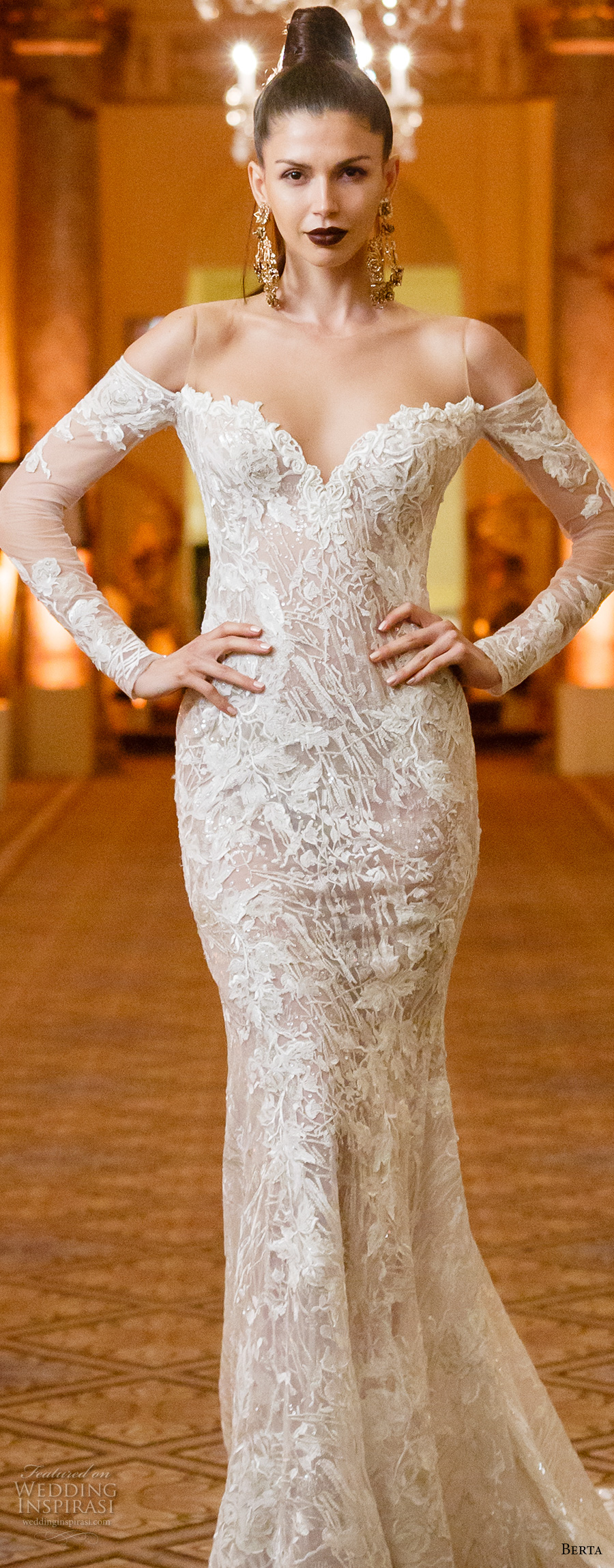 berta spring 2018 bridal long sleeves off the shoulder sweetheart neckline full embellishment elegant sexy fit and flare wedding dress open low back chapel train (02) zv berta spring 2018 bridal long sleeves off the shoulder sweetheart neckline full embellishment elegant sexy fit and flare wedding dress open low back chapel train (02) zv