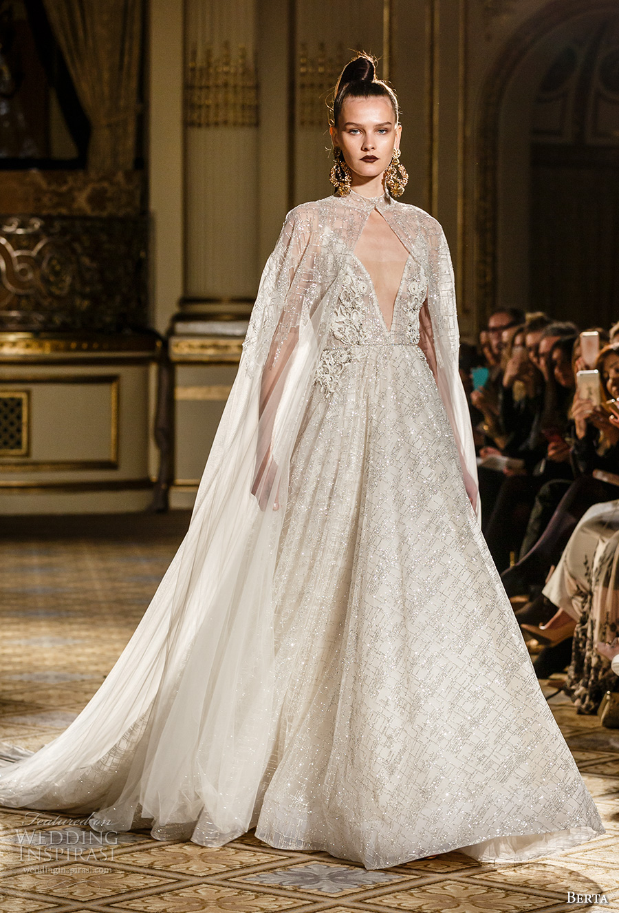 berta spring 2018 bridal sleeveless spagetti strap deep v neck full embellishment glitter princess romantic a line wedding dress with cape royal train (11) mv berta spring 2018 bridal sleeveless spagetti strap deep v neck full embellishment glitter princess romantic a line wedding dress with cape royal train (11) mv