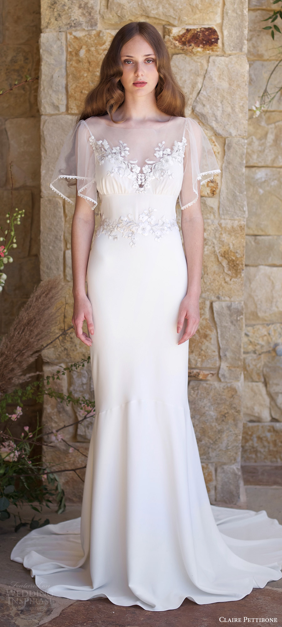 claire pettibone spring 2018 bridal illusion flutter sleeves sheer bateau neck embroidered bodice sheath wedding dress (merlot) mv train boho romantic claire pettibone spring 2018 bridal illusion flutter sleeves sheer bateau neck embroidered bodice sheath wedding dress (merlot) mv train boho romantic