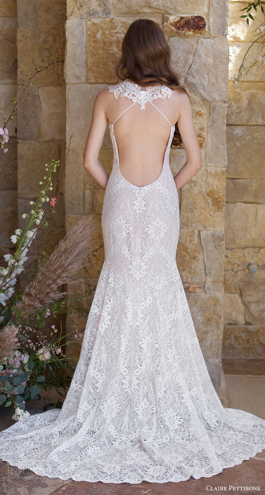 Briolette Lace Sheath Low Back Wedding Dress by Claire Pettibone