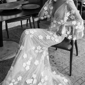 elihav sasson spring 2018 bridal deep v neck illusion bouffant long sleeves ruched bodice sheath wedding dress (vj 017) mv princess romantic