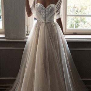 elihav sasson spring 2018 bridal illusion half sleeves sweetheart beaded bodice ball gown wedding dress (vj 006) mv train princess romantic