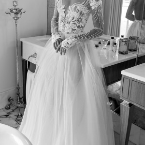 elihav sasson spring 2018 bridal illusion jewel off shoulder neckline sheer long sleeves beaded bodice ball gown wedding dress (vj 004) mv sexy romantic