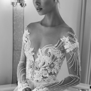 elihav sasson spring 2018 bridal illusion jewel off shoulder neckline sheer long sleeves beaded bodice ball gown wedding dress (vj 004) zfv sexy romantic
