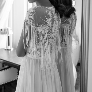 elihav sasson spring 2018 bridal jewel neck cap sleeves fringe beaded bodice a line wedding dress (vj 01) slit skirt bv boho