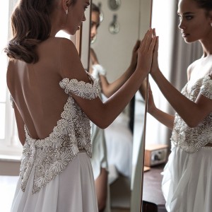 elihav sasson spring 2018 bridal off shoulder sweetheart beaded bodice a line wedding dress (vj 002) bv train low back