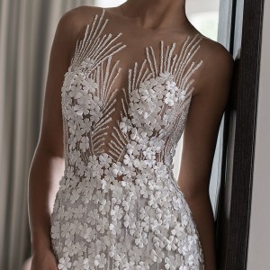 elihav sasson spring 2018 bridal sleeveless illusion jewel neck sweetheart fully embellished sheath wedding dress (vj 010) zfv glam elegant chapel train