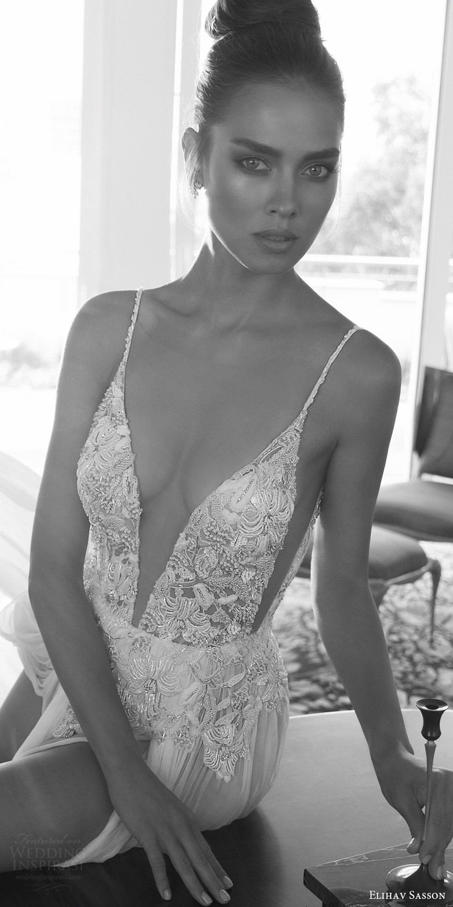 elihav sasson spring 2018 bridal sleeveless spaghetti straps deep v neck sheer skirt a line wedding dress (vj 009) fv sexy glam