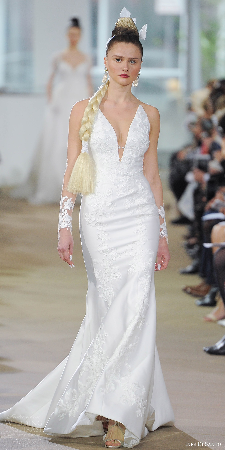 ines di santo spring 2018 bridal illusion long sleeves deep v neck embroiderd trumpet wedding dress (audin) mv illusion back ines di santo spring 2018 bridal illusion long sleeves deep v neck embroiderd trumpet wedding dress (audin) mv illusion back