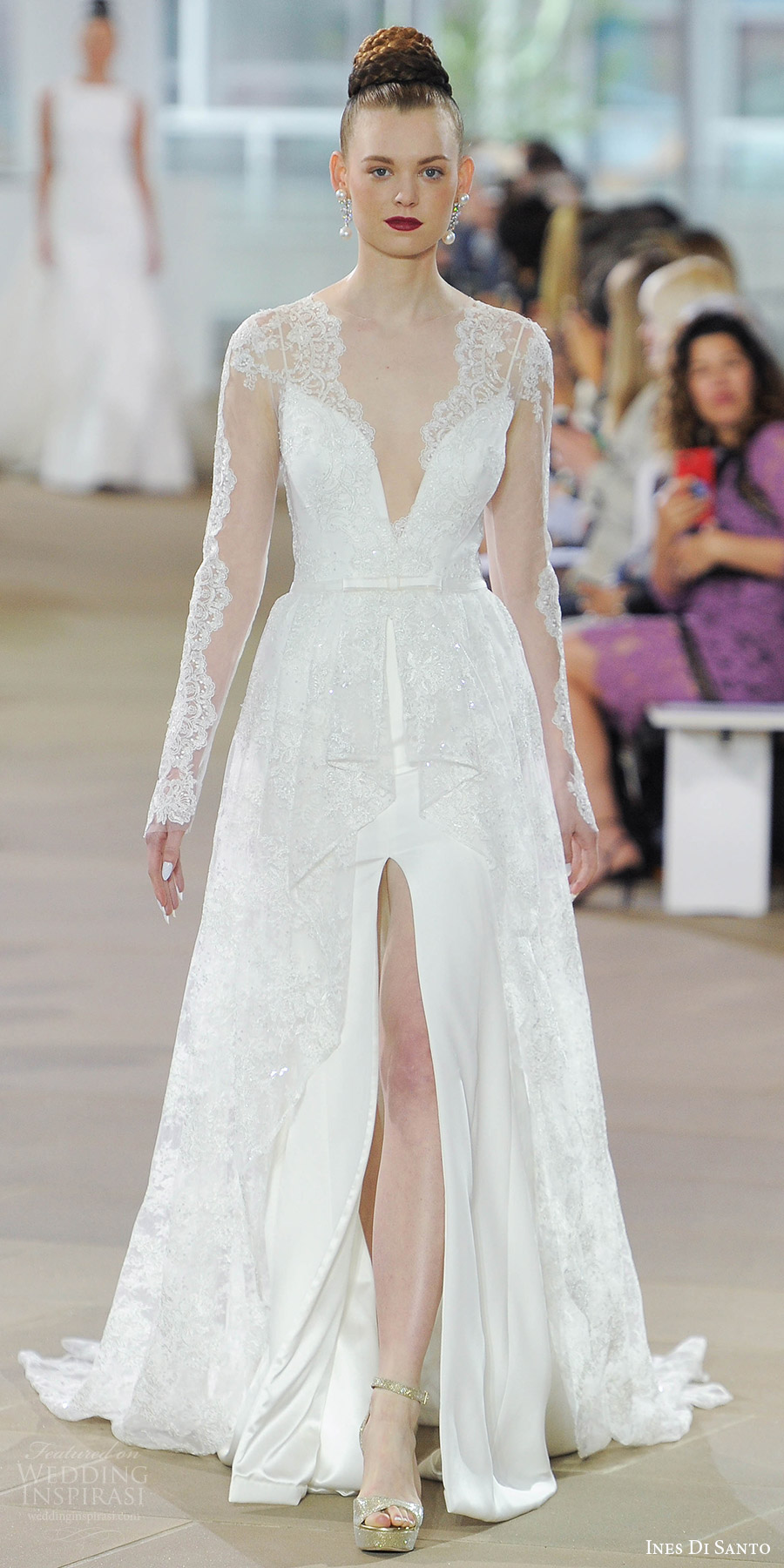 ines di santo spring 2018 bridal illusion long sleeves deep vneck lace coat a line wedding dress (blake) mv slit skirt romantic ines di santo spring 2018 bridal illusion long sleeves deep vneck lace coat a line wedding dress (blake) mv slit skirt romantic