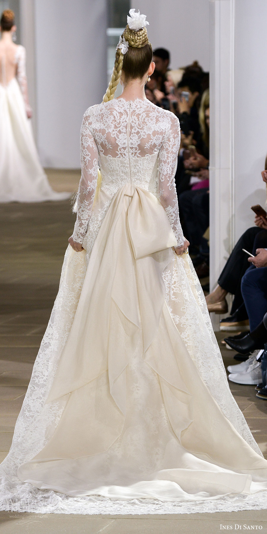 ines di santo spring 2018 bridal illusion long sleeves jewel neck lace a line wedding dress (deborah) bv bow back train romantic elegant ines di santo spring 2018 bridal illusion long sleeves jewel neck lace a line wedding dress (deborah) bv bow back train romantic elegant