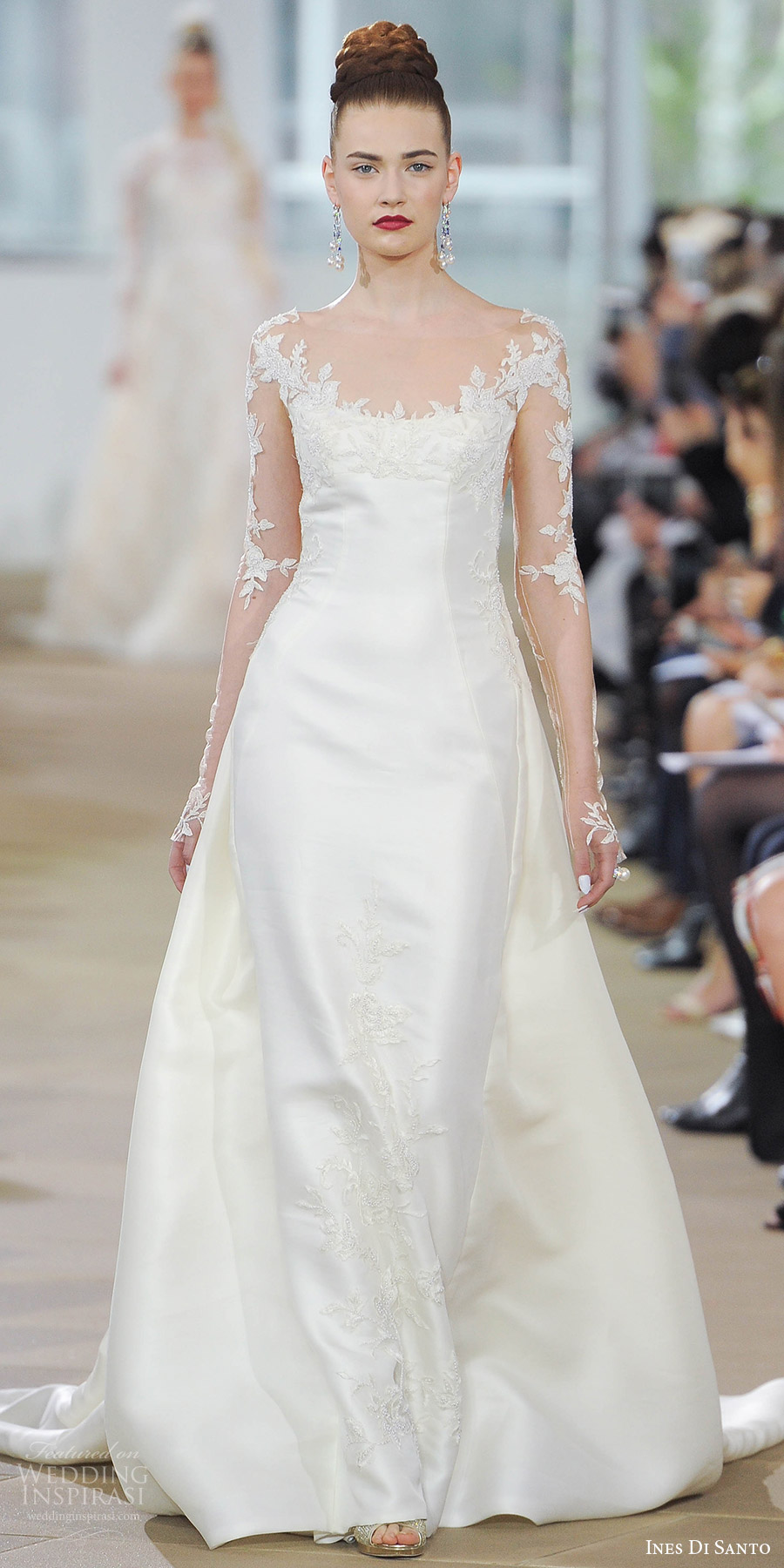 ines di santo spring 2018 bridal illusion long sleeves scoop neck sheath wedding dress (diana) mv sheer low back train romantic elegant ines di santo spring 2018 bridal illusion long sleeves scoop neck sheath wedding dress (diana) mv sheer low back train romantic elegant