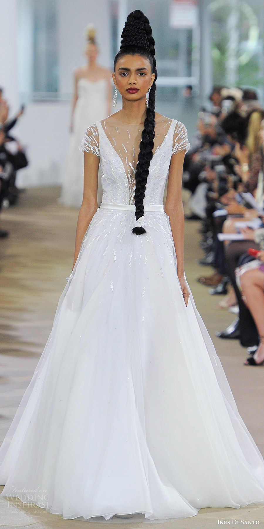 ines di santo spring 2018 bridal illusion short sleeves deep v neck beaded bodice a line wedding dress (circe) mv sheer v back romantic ines di santo spring 2018 bridal illusion short sleeves deep v neck beaded bodice a line wedding dress (circe) mv sheer v back romantic