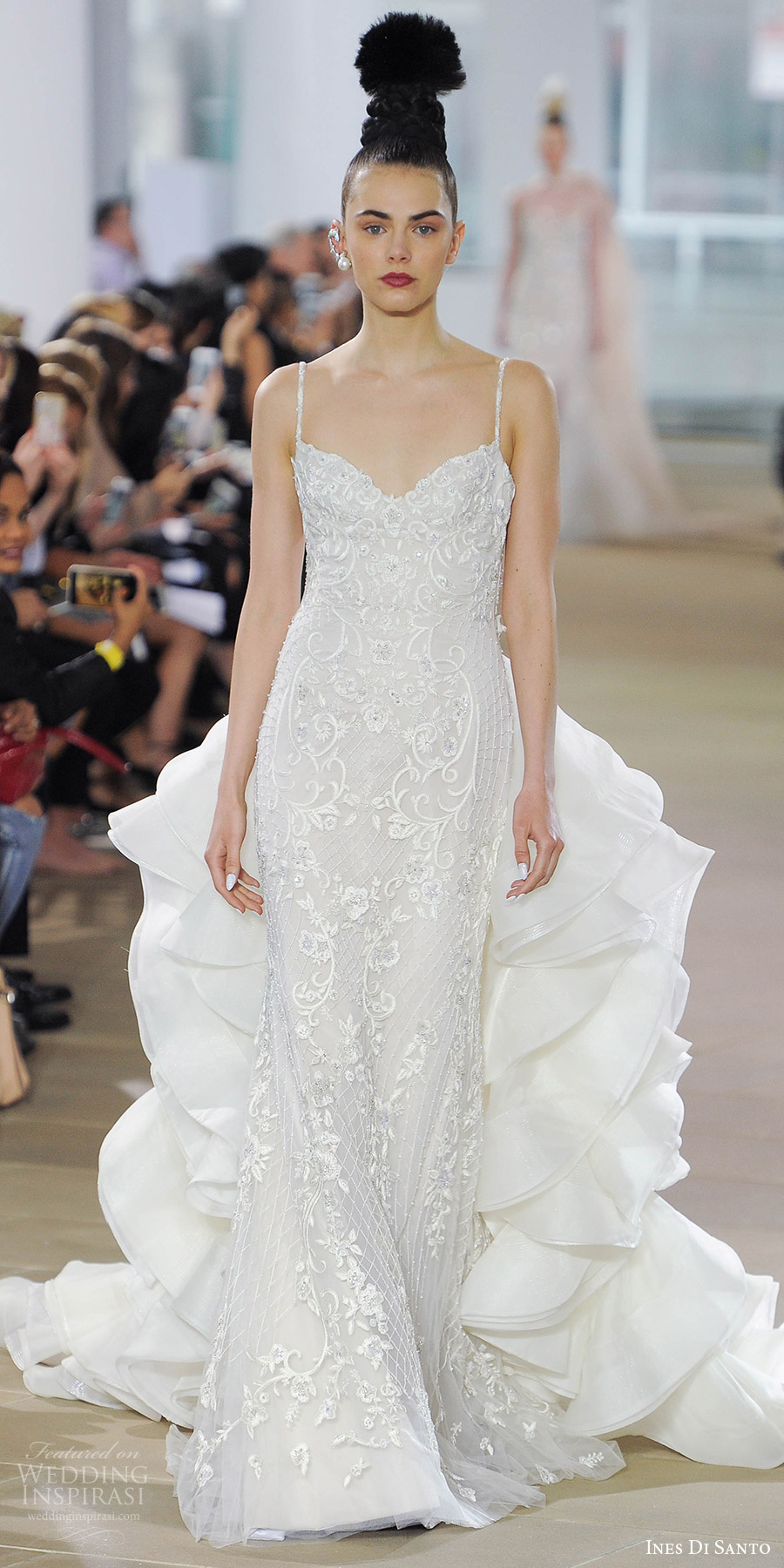 ines di santo spring 2018 bridal sleeveless beaded straps embroidered sheath wedding dress (elora) mv detachable ruffle cathedral train ines di santo spring 2018 bridal sleeveless beaded straps embroidered sheath wedding dress (elora) mv detachable ruffle cathedral train
