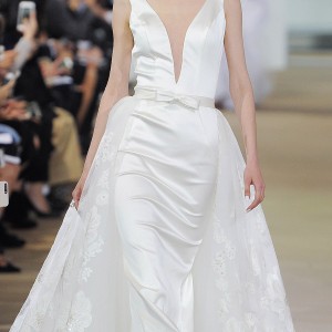 ines di santo spring 2018 bridal sleeveless deep v neck sheath wedding dress (laura) mv bow belt v back lace overskirt cathedral train