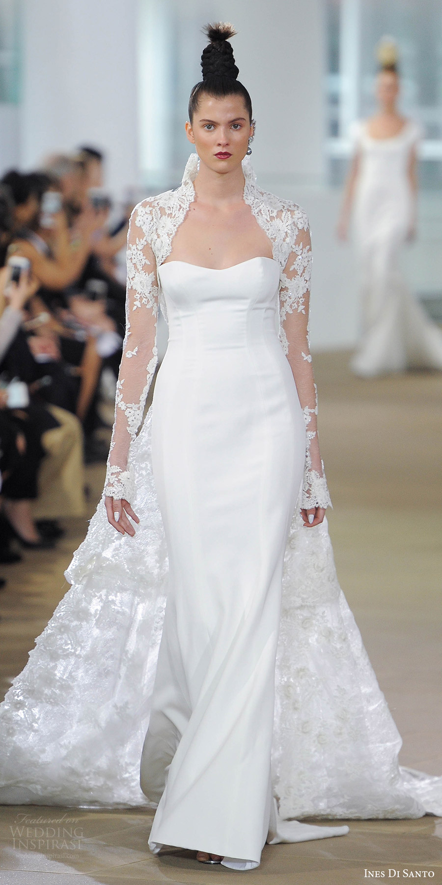 ines di santo spring 2018 bridal strapless semi sweetheart sheath wedding dress (liv) mv illusion low back long sleeve lace bolero detachable train ines di santo spring 2018 bridal strapless semi sweetheart sheath wedding dress (liv) mv illusion low back long sleeve lace bolero detachable train