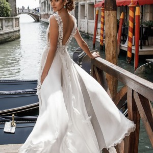 julie vino spring 2018 bridal sleeveless deep v neck heavily embellished bodice side split flowy skirt romantic sexy a  line wedding dress open back chapel train (12) bv