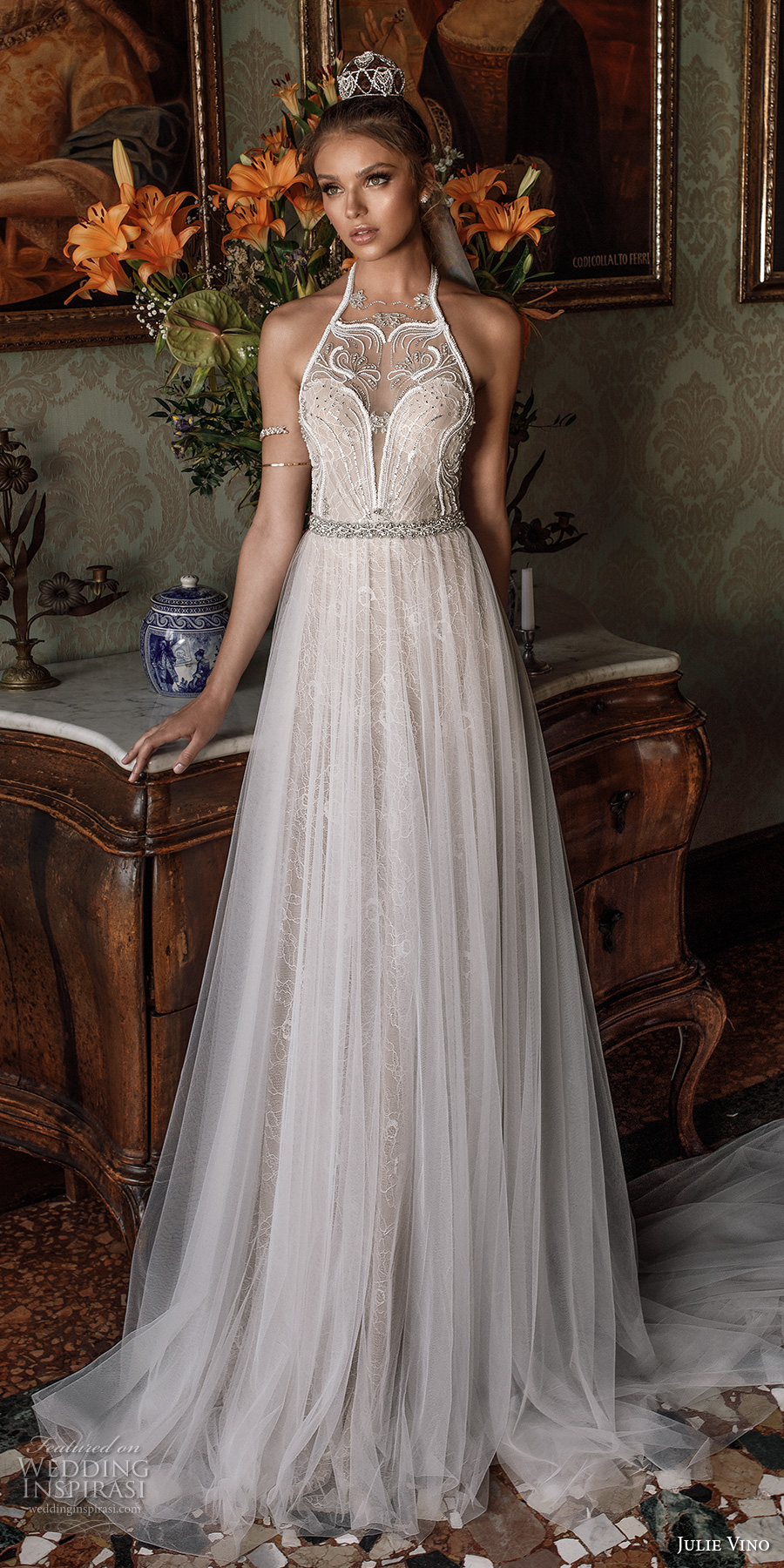 julie vino spring 2018 bridal sleeveless illusion halter neck sweetheart neckline romantic modified a line wedding dress open back chapel train (09) mv julie vino spring 2018 bridal sleeveless illusion halter neck sweetheart neckline romantic modified a line wedding dress open back chapel train (09) mv