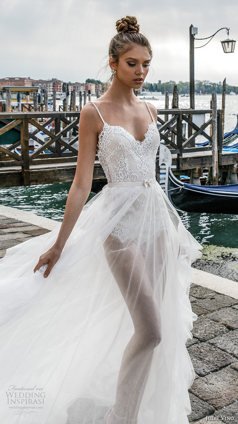 julie vino spring 2018 bridal spagetti strap sweetheart neckline heavily embellished bodice flowy tulle skirt romantic sexy a  line wedding dress open scoop back chapel train (03) zv