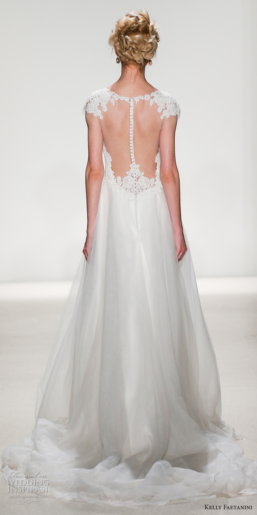 kelly faetanini spring 2018 bridal cap sleeves illusion v sweetheart neckline heavily embellished bodice romantic a  line wedding dress sheer mid button back chapel train (regan) bv