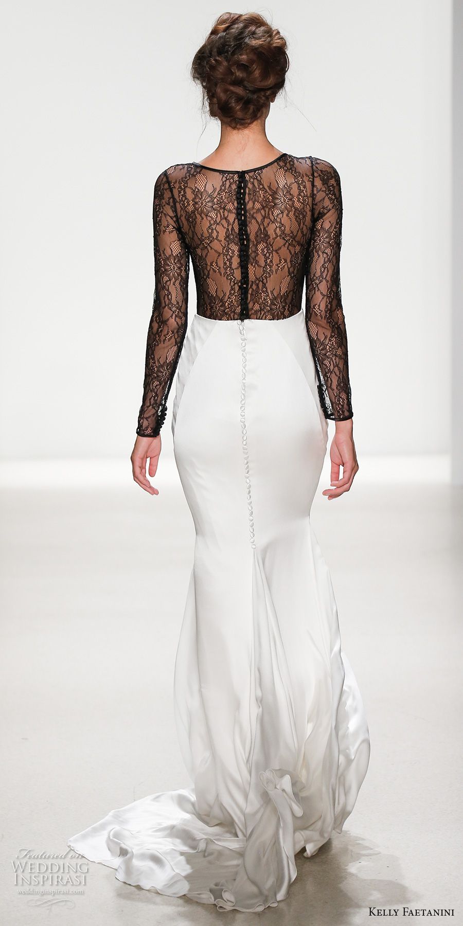 kelly faetanini spring 2018 bridal long sleeves deep v neck black lace heavily embellished bodice flowy sexy sheath wedding dress covered lace back chapel train (portia) bv