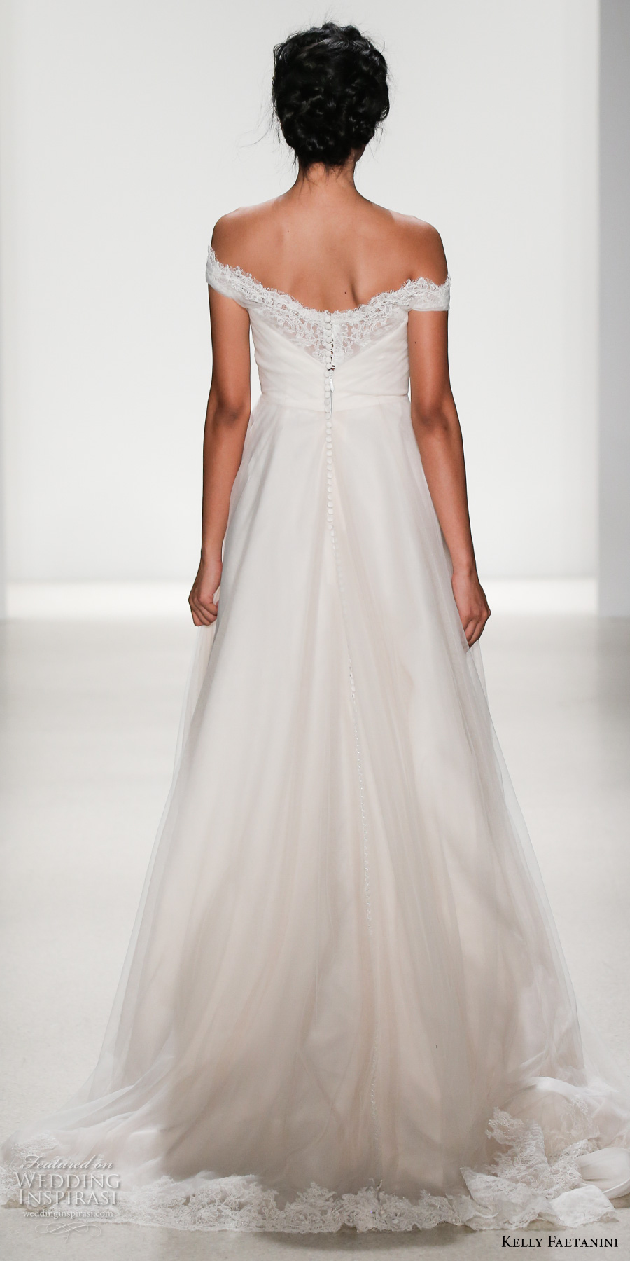 kelly faetanini spring 2018 bridal off the shoulder straight across sweetheart neckline ruched wrap over bodice romantic a line wedding dress chapel train (miranda) bv